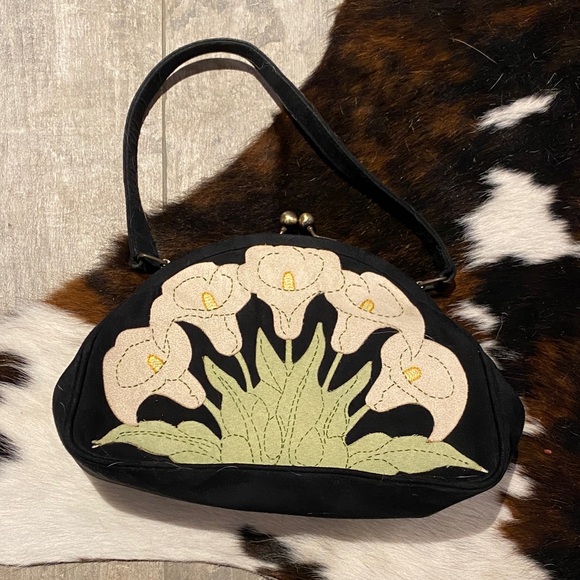 Lulu Guinness Handbags - Lulu Guinness Vintage Floral Embroidered Black Handbag